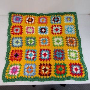 Afghan Multicolored Granny Crotchet Square Throw Blanket 31" x 31" Homemade